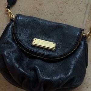 Marc Jacobs Black Leather Crossbody with Gold Plaque
